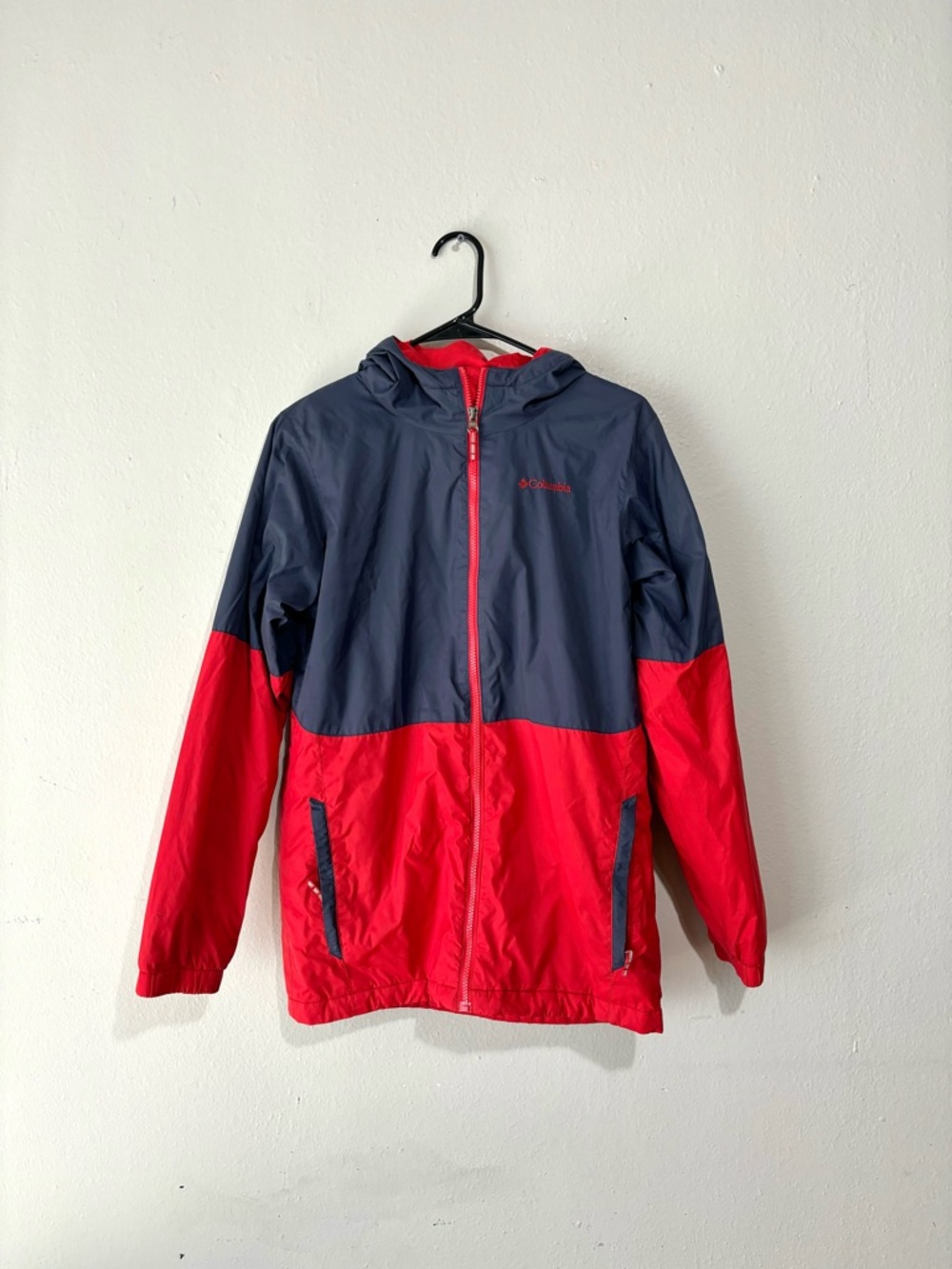 Columbia Boys/Girls Youth Red Blue Packable Utility Rain Jacket Size XL 18/20